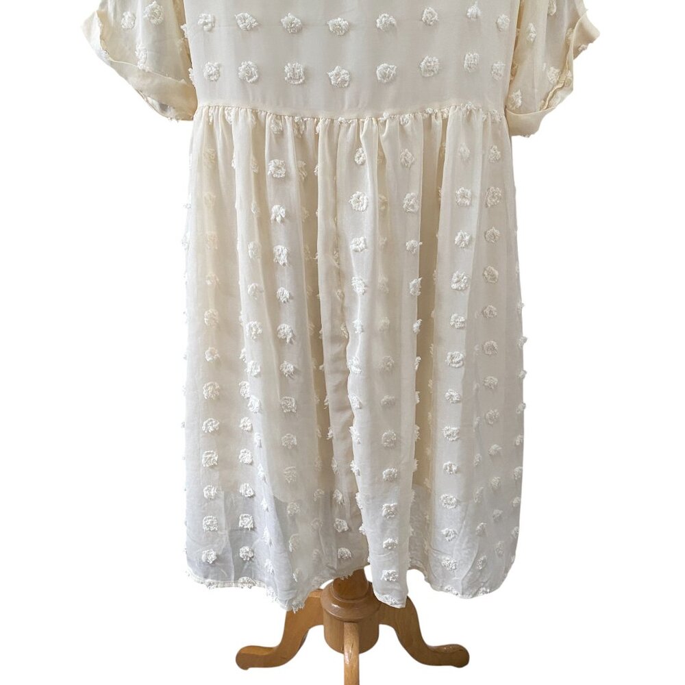 Ecowish Babydoll Swiss Dot Mini Dress Ivory Euro Summer Cottagecore Boho-L - Picture 14 of 16